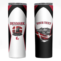 Personalized Denmark Viking Heritage Skinny Tumbler Nordic Nyhavn Cityscape With Grunge Flag And Longship Art