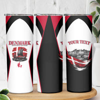 Personalized Denmark Viking Heritage Skinny Tumbler Nordic Nyhavn Cityscape With Grunge Flag And Longship Art