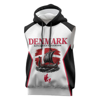 Personalized Denmark Viking Heritage Sleeveless Hoodie Nordic Nyhavn Cityscape With Grunge Flag And Longship Art