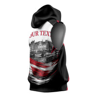 Personalized Denmark Viking Heritage Sleeveless Hoodie Nordic Nyhavn Cityscape With Grunge Flag And Longship Art