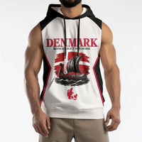 Personalized Denmark Viking Heritage Sleeveless Hoodie Nordic Nyhavn Cityscape With Grunge Flag And Longship Art