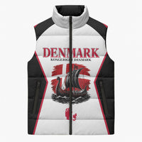 Personalized Denmark Viking Heritage Sleeveless Puffer Jacket Nordic Nyhavn Cityscape With Grunge Flag And Longship Art