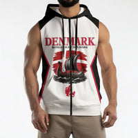 Personalized Denmark Viking Heritage Sleeveless Zip Hoodie Nordic Nyhavn Cityscape With Grunge Flag And Longship Art