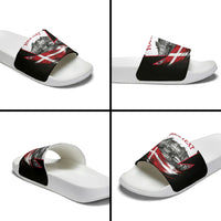 Personalized Denmark Viking Heritage Slide Sandals Nordic Nyhavn Cityscape With Grunge Flag And Longship Art