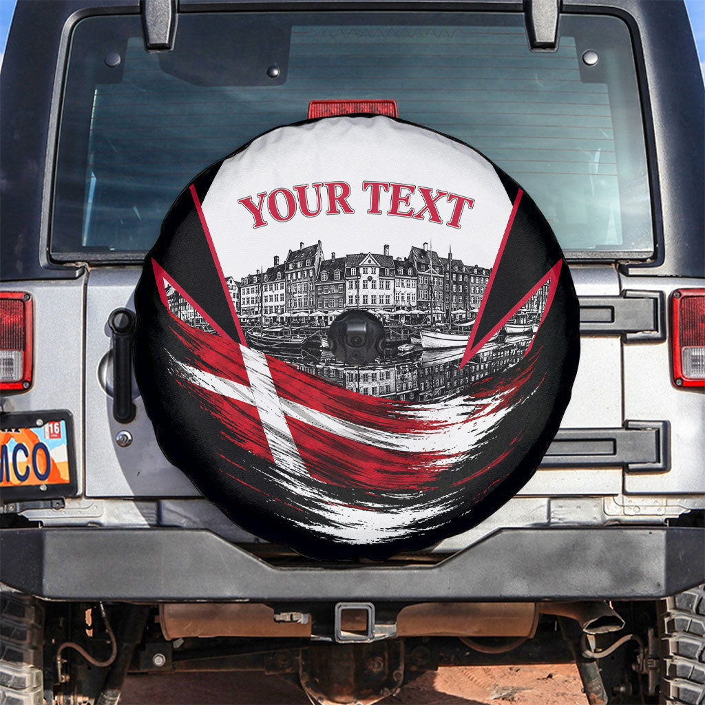 Personalized Denmark Viking Heritage Spare Tire Cover Nordic Nyhavn Cityscape With Grunge Flag And Longship Art