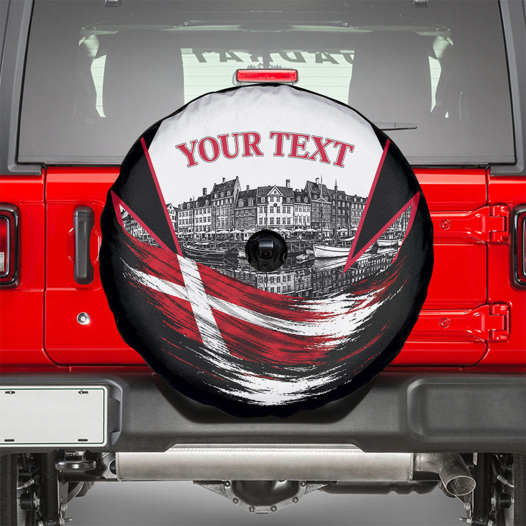 Personalized Denmark Viking Heritage Spare Tire Cover Nordic Nyhavn Cityscape With Grunge Flag And Longship Art