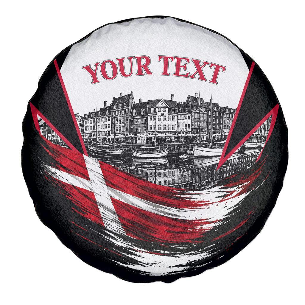 Personalized Denmark Viking Heritage Spare Tire Cover Nordic Nyhavn Cityscape With Grunge Flag And Longship Art
