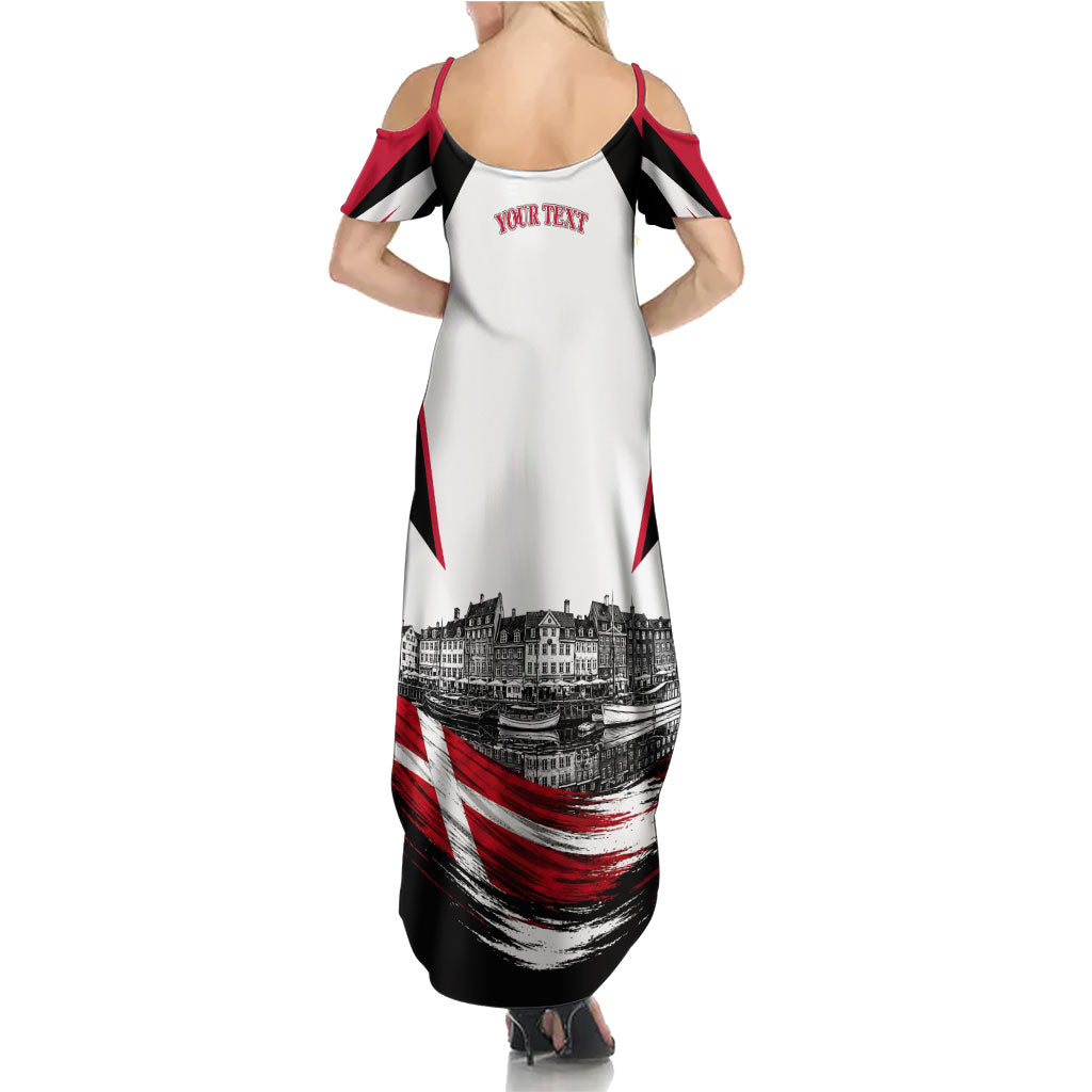 Personalized Denmark Viking Heritage Summer Maxi Dress Nordic Nyhavn Cityscape With Grunge Flag And Longship Art