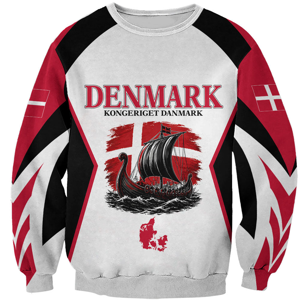 Personalized Denmark Viking Heritage Sweatshirt Nordic Nyhavn Cityscape With Grunge Flag And Longship Art