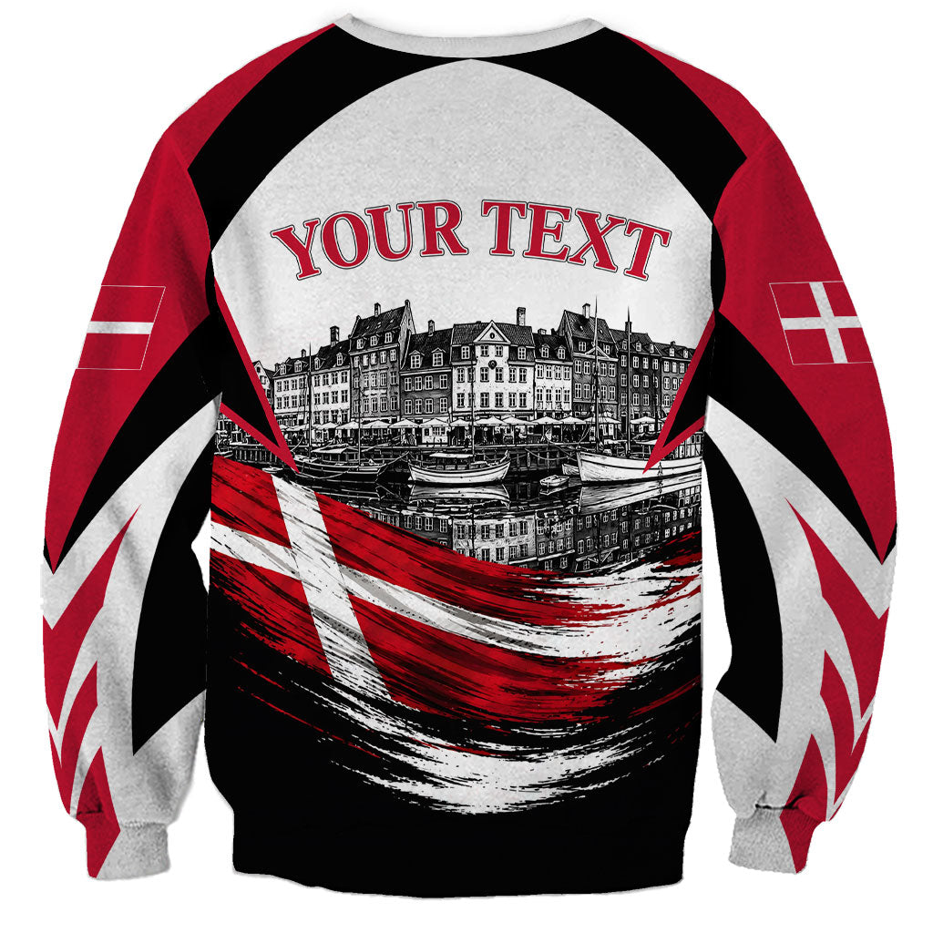 Personalized Denmark Viking Heritage Sweatshirt Nordic Nyhavn Cityscape With Grunge Flag And Longship Art
