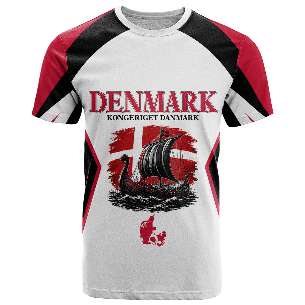 Personalized Denmark Viking Heritage T Shirt Nordic Nyhavn Cityscape With Grunge Flag And Longship Art