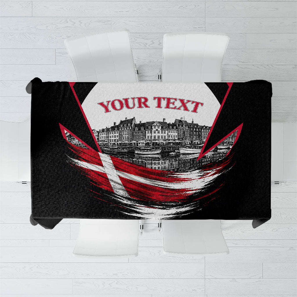Personalized Denmark Viking Heritage Tablecloth Nordic Nyhavn Cityscape With Grunge Flag And Longship Art