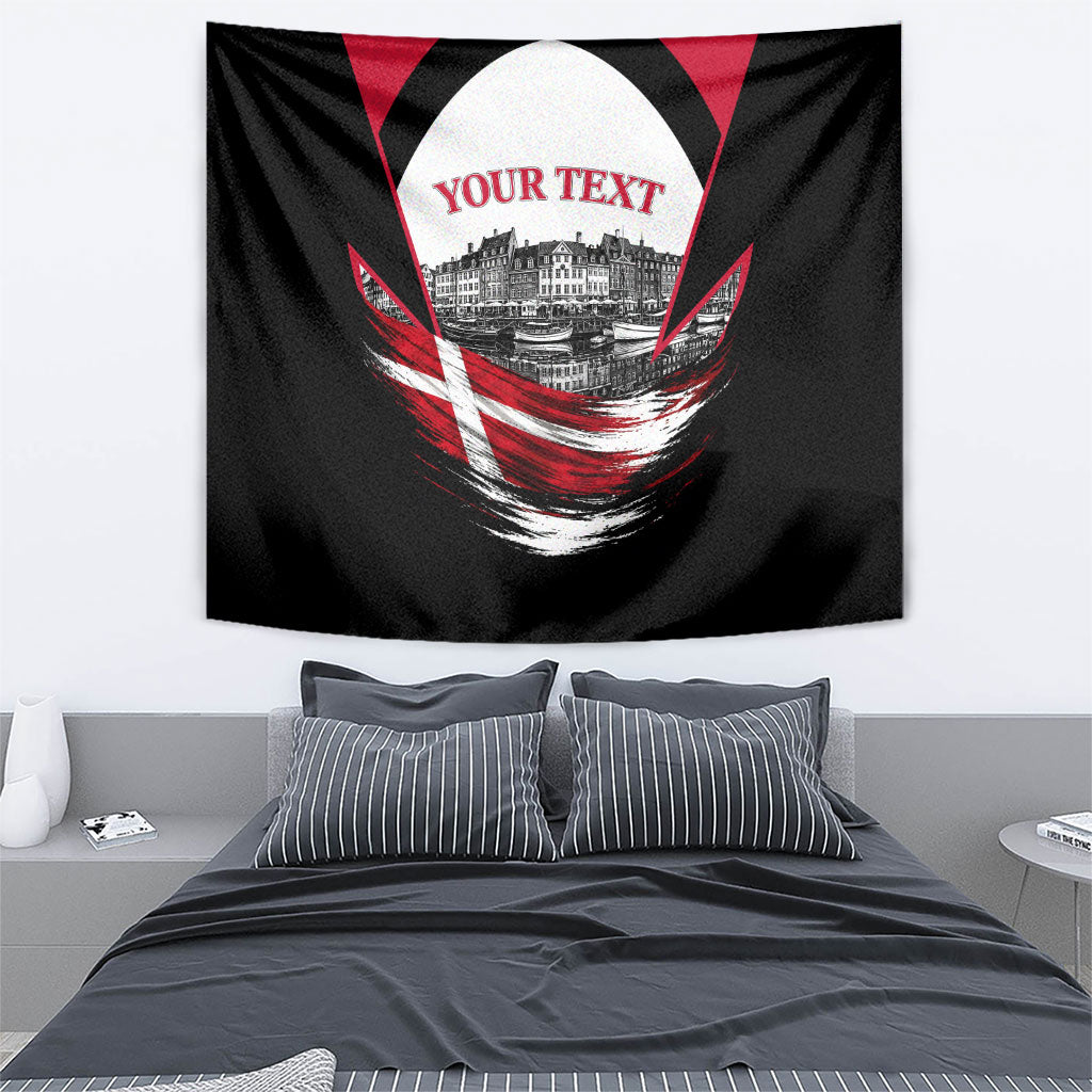 Personalized Denmark Viking Heritage Tapestry Nordic Nyhavn Cityscape With Grunge Flag And Longship Art