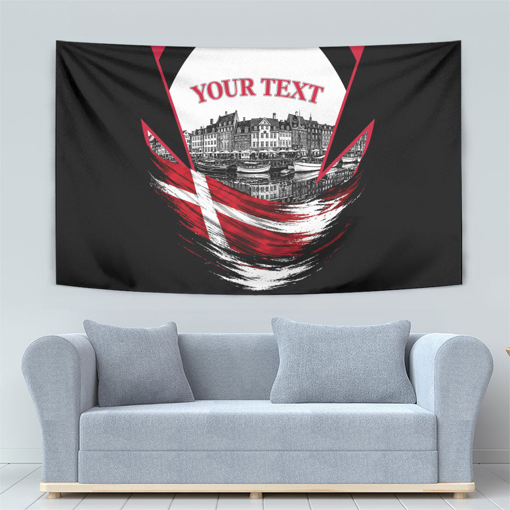 Personalized Denmark Viking Heritage Tapestry Nordic Nyhavn Cityscape With Grunge Flag And Longship Art