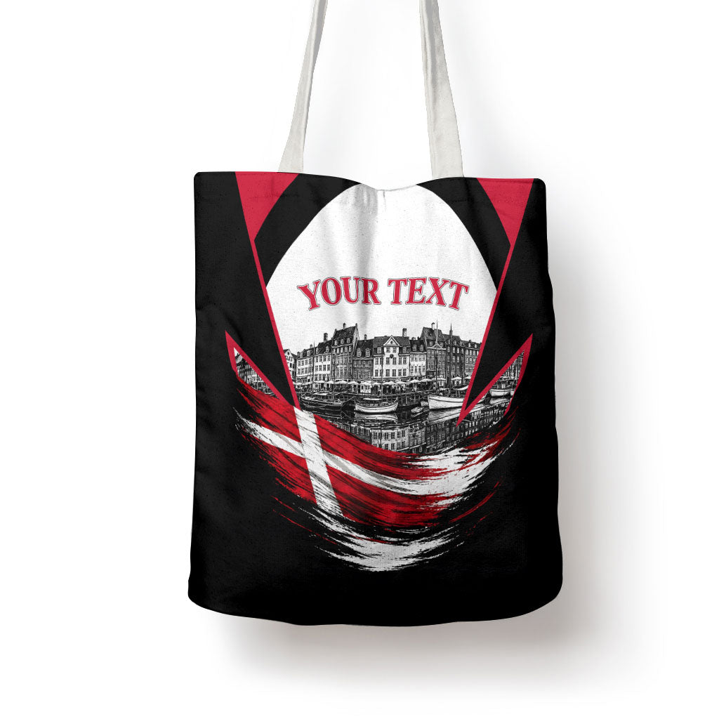 Personalized Denmark Viking Heritage Tote Bag Nordic Nyhavn Cityscape With Grunge Flag And Longship Art