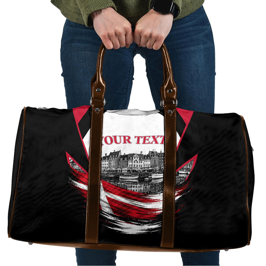 Personalized Denmark Viking Heritage Travel Bag Nordic Nyhavn Cityscape With Grunge Flag And Longship Art