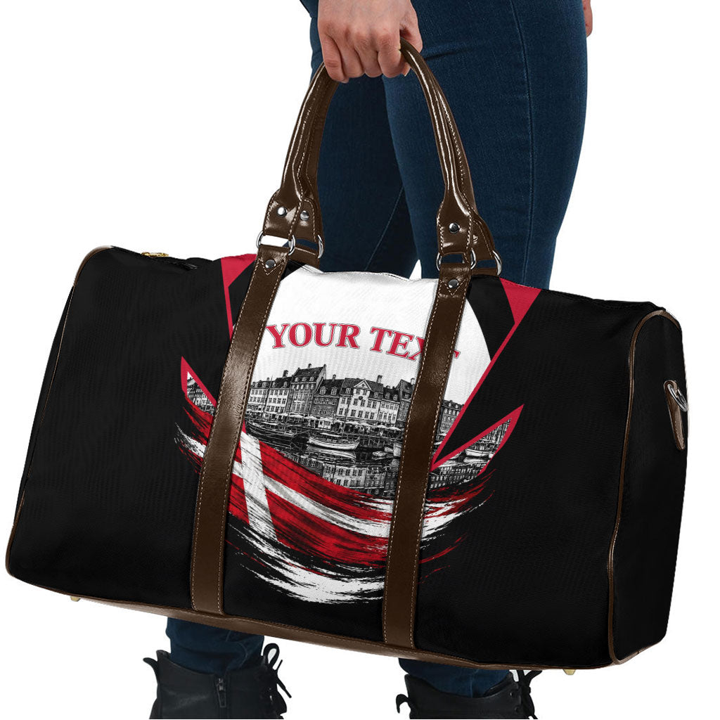 Personalized Denmark Viking Heritage Travel Bag Nordic Nyhavn Cityscape With Grunge Flag And Longship Art