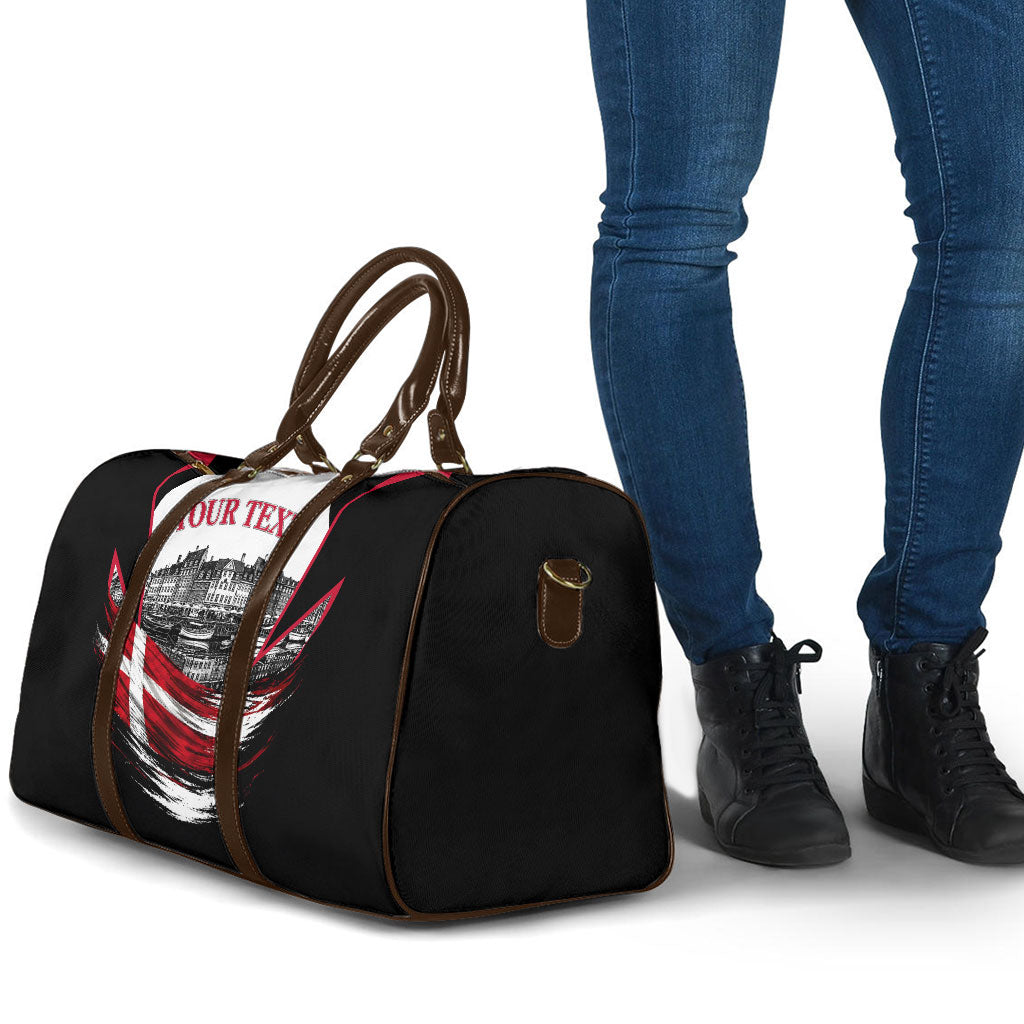 Personalized Denmark Viking Heritage Travel Bag Nordic Nyhavn Cityscape With Grunge Flag And Longship Art