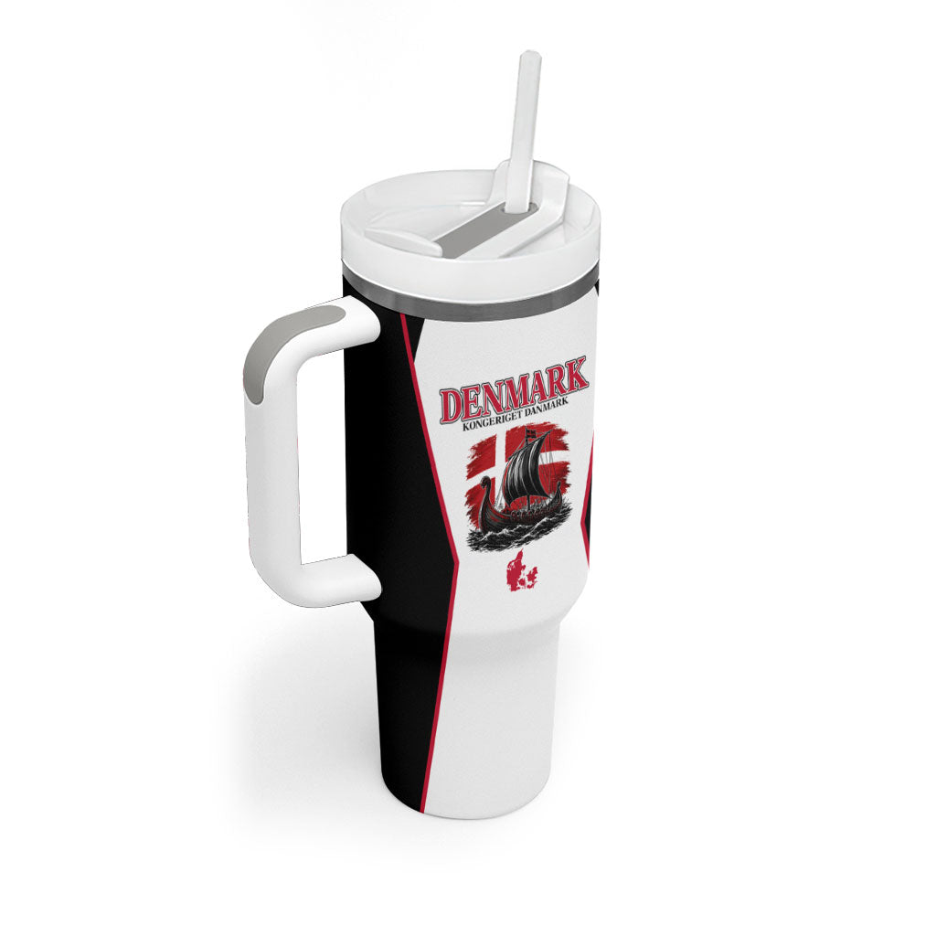 Personalized Denmark Viking Heritage Tumbler With Handle Nordic Nyhavn Cityscape With Grunge Flag And Longship Art