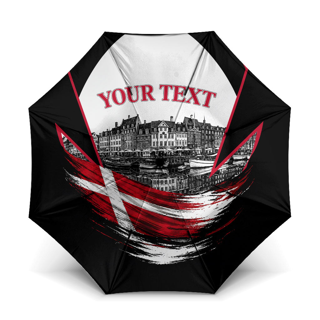 Personalized Denmark Viking Heritage Umbrella Nordic Nyhavn Cityscape With Grunge Flag And Longship Art