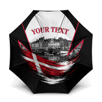 Personalized Denmark Viking Heritage Umbrella Nordic Nyhavn Cityscape With Grunge Flag And Longship Art