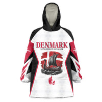 Personalized Denmark Viking Heritage Wearable Blanket Hoodie Nordic Nyhavn Cityscape With Grunge Flag And Longship Art