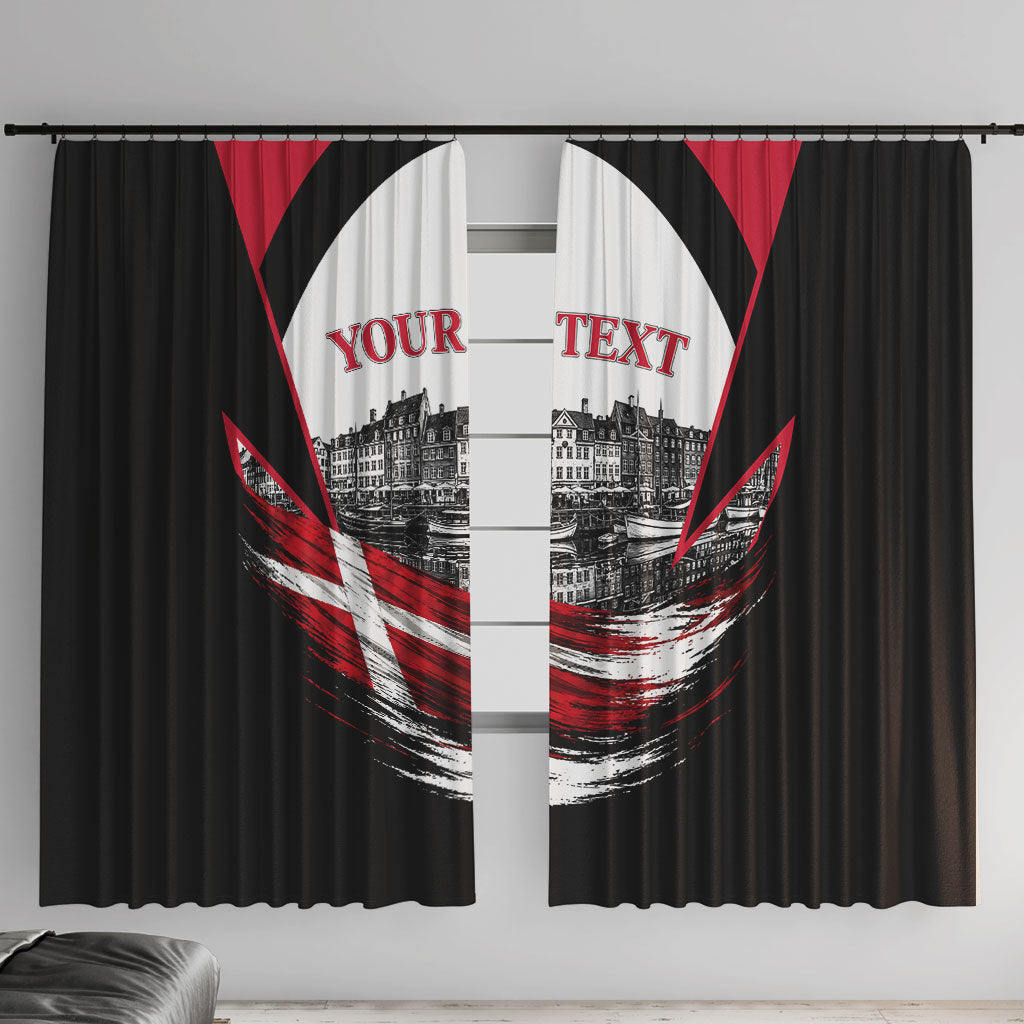 Personalized Denmark Viking Heritage Window Curtain Nordic Nyhavn Cityscape With Grunge Flag And Longship Art