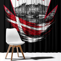 Personalized Denmark Viking Heritage Window Curtain Nordic Nyhavn Cityscape With Grunge Flag And Longship Art
