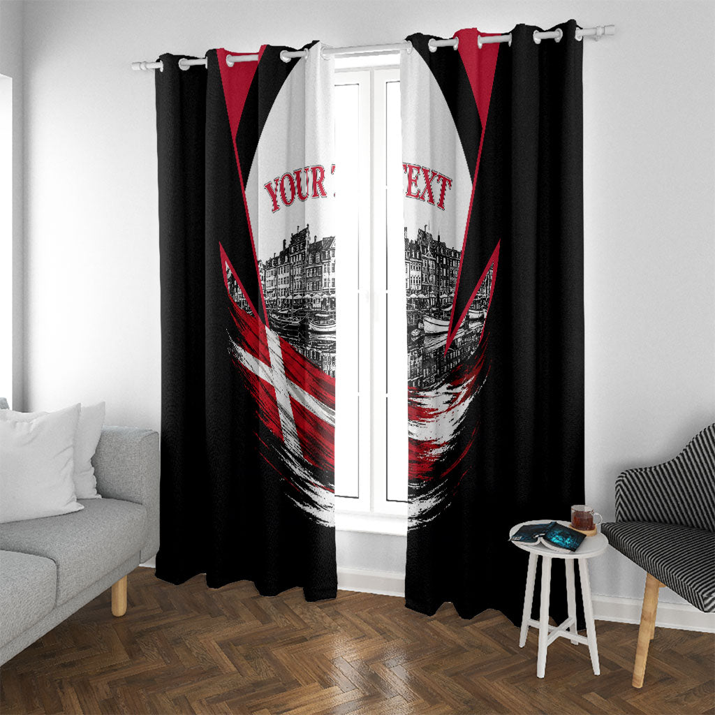 Personalized Denmark Viking Heritage Window Curtain Nordic Nyhavn Cityscape With Grunge Flag And Longship Art