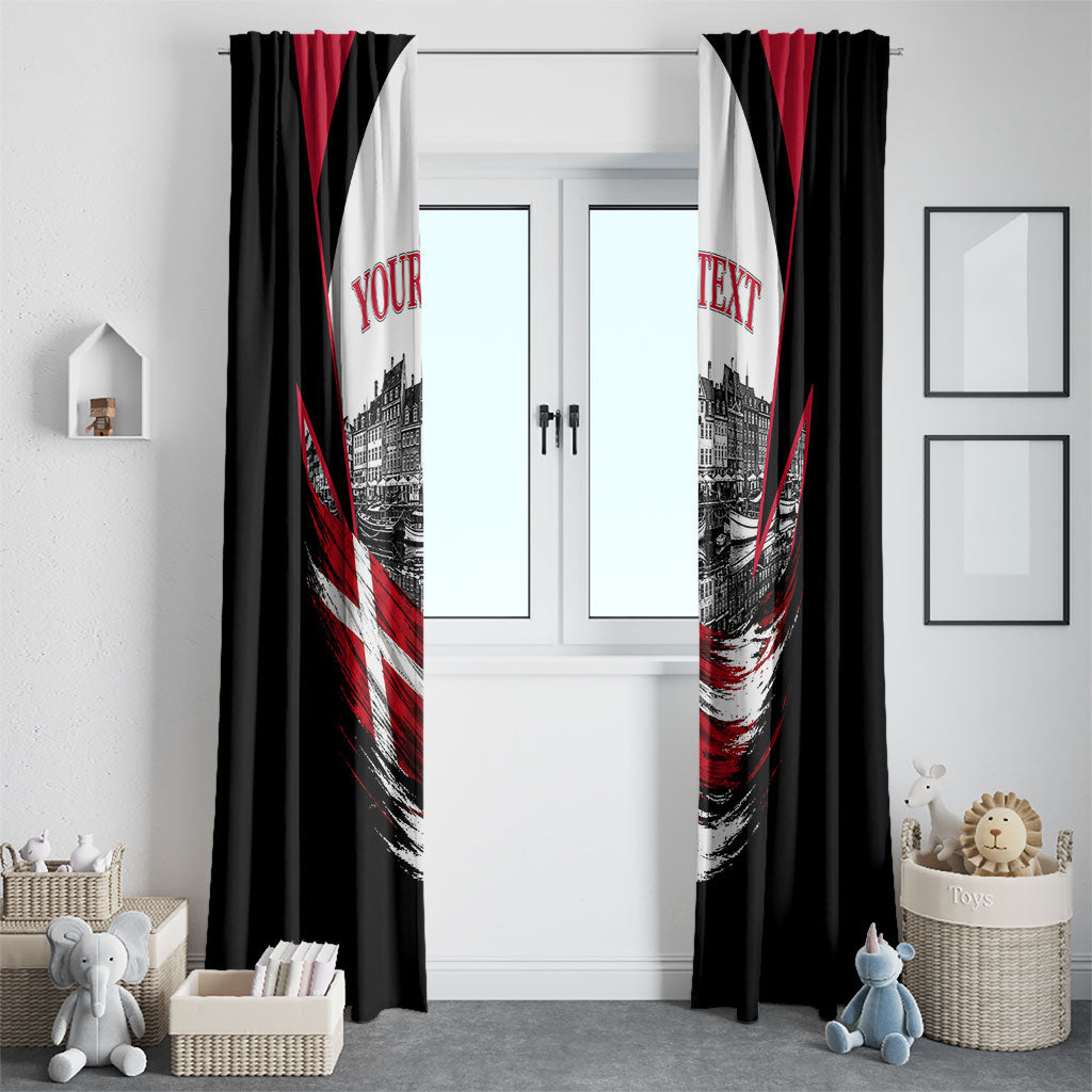 Personalized Denmark Viking Heritage Window Curtain Nordic Nyhavn Cityscape With Grunge Flag And Longship Art