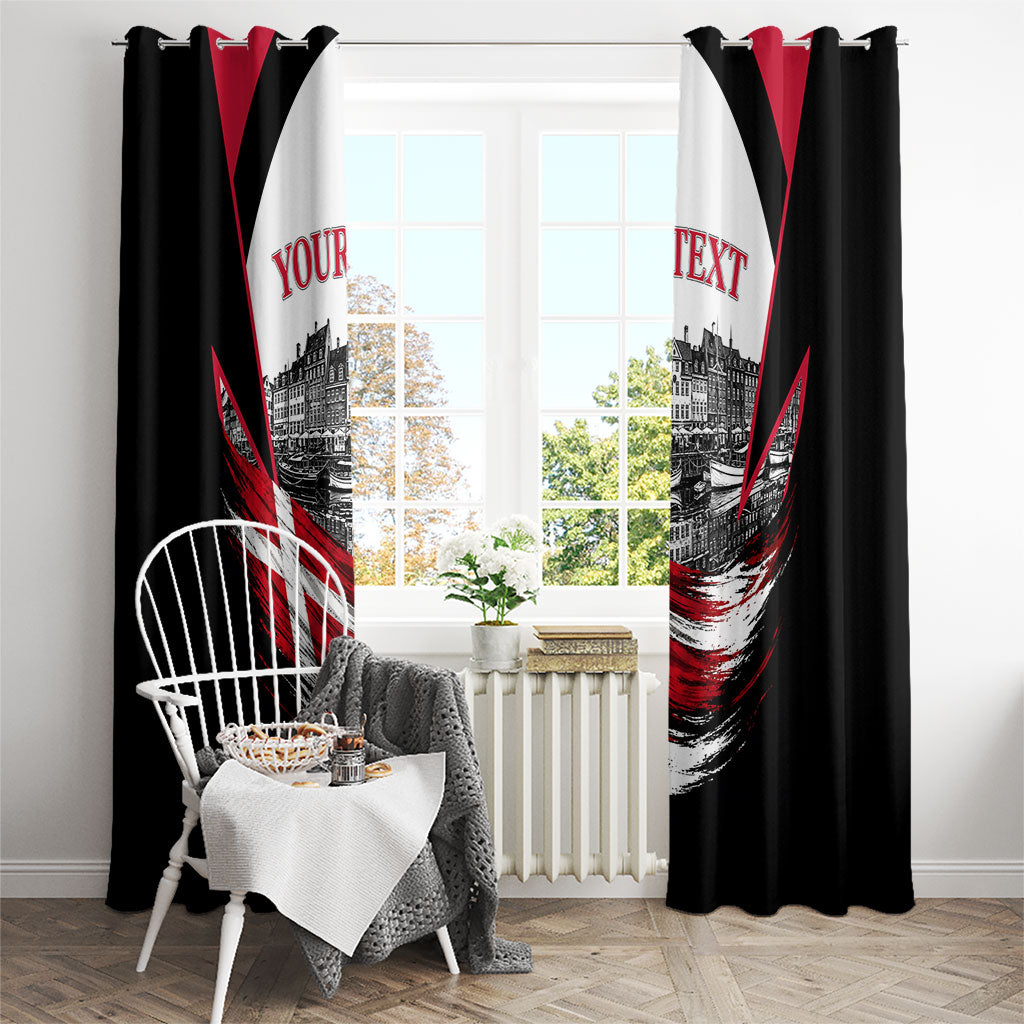 Personalized Denmark Viking Heritage Window Curtain Nordic Nyhavn Cityscape With Grunge Flag And Longship Art