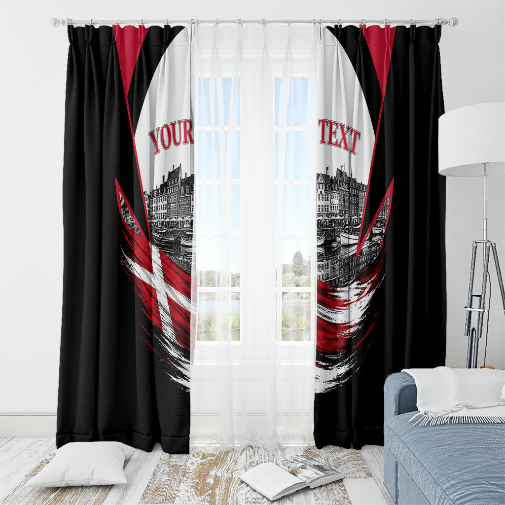 Personalized Denmark Viking Heritage Window Curtain Nordic Nyhavn Cityscape With Grunge Flag And Longship Art