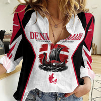 Personalized Denmark Viking Heritage Women Casual Shirt Nordic Nyhavn Cityscape With Grunge Flag And Longship Art