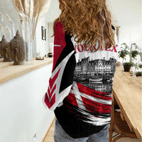 Personalized Denmark Viking Heritage Women Casual Shirt Nordic Nyhavn Cityscape With Grunge Flag And Longship Art