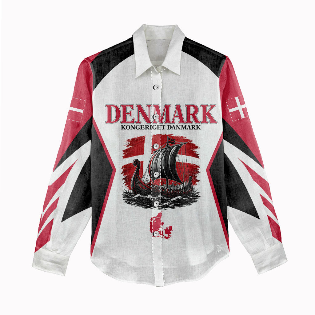 Personalized Denmark Viking Heritage Women Casual Shirt Nordic Nyhavn Cityscape With Grunge Flag And Longship Art