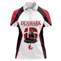 Personalized Denmark Viking Heritage Women Polo Shirt Nordic Nyhavn Cityscape With Grunge Flag And Longship Art
