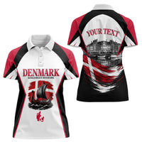 Personalized Denmark Viking Heritage Women Polo Shirt Nordic Nyhavn Cityscape With Grunge Flag And Longship Art
