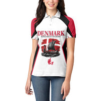 Personalized Denmark Viking Heritage Women Polo Shirt Nordic Nyhavn Cityscape With Grunge Flag And Longship Art