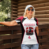 Personalized Denmark Viking Heritage Women Polo Shirt Nordic Nyhavn Cityscape With Grunge Flag And Longship Art