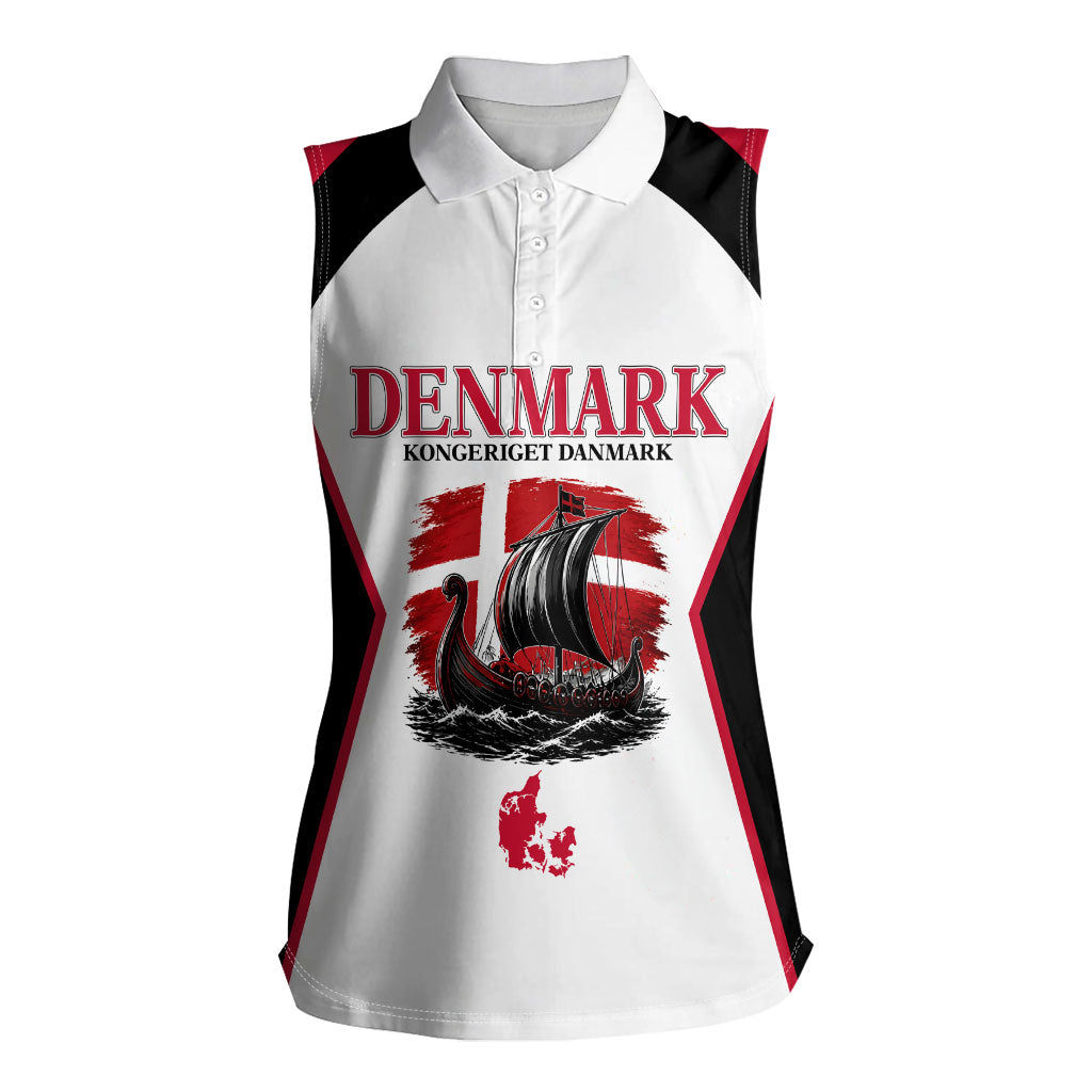Personalized Denmark Viking Heritage Women Sleeveless Polo Shirt Nordic Nyhavn Cityscape With Grunge Flag And Longship Art