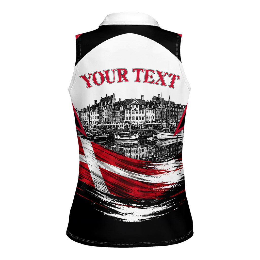 Personalized Denmark Viking Heritage Women Sleeveless Polo Shirt Nordic Nyhavn Cityscape With Grunge Flag And Longship Art