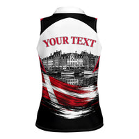 Personalized Denmark Viking Heritage Women Sleeveless Polo Shirt Nordic Nyhavn Cityscape With Grunge Flag And Longship Art