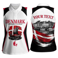 Personalized Denmark Viking Heritage Women Sleeveless Polo Shirt Nordic Nyhavn Cityscape With Grunge Flag And Longship Art