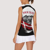 Personalized Denmark Viking Heritage Women Sleeveless Polo Shirt Nordic Nyhavn Cityscape With Grunge Flag And Longship Art