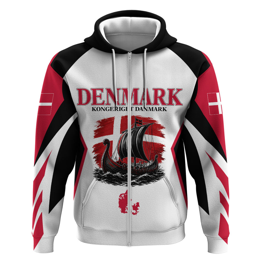 Personalized Denmark Viking Heritage Zip Hoodie Nordic Nyhavn Cityscape With Grunge Flag And Longship Art