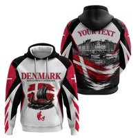 Personalized Denmark Viking Heritage Zip Hoodie Nordic Nyhavn Cityscape With Grunge Flag And Longship Art