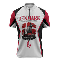 Personalized Denmark Viking Heritage Zipper Polo Shirt Nordic Nyhavn Cityscape With Grunge Flag And Longship Art