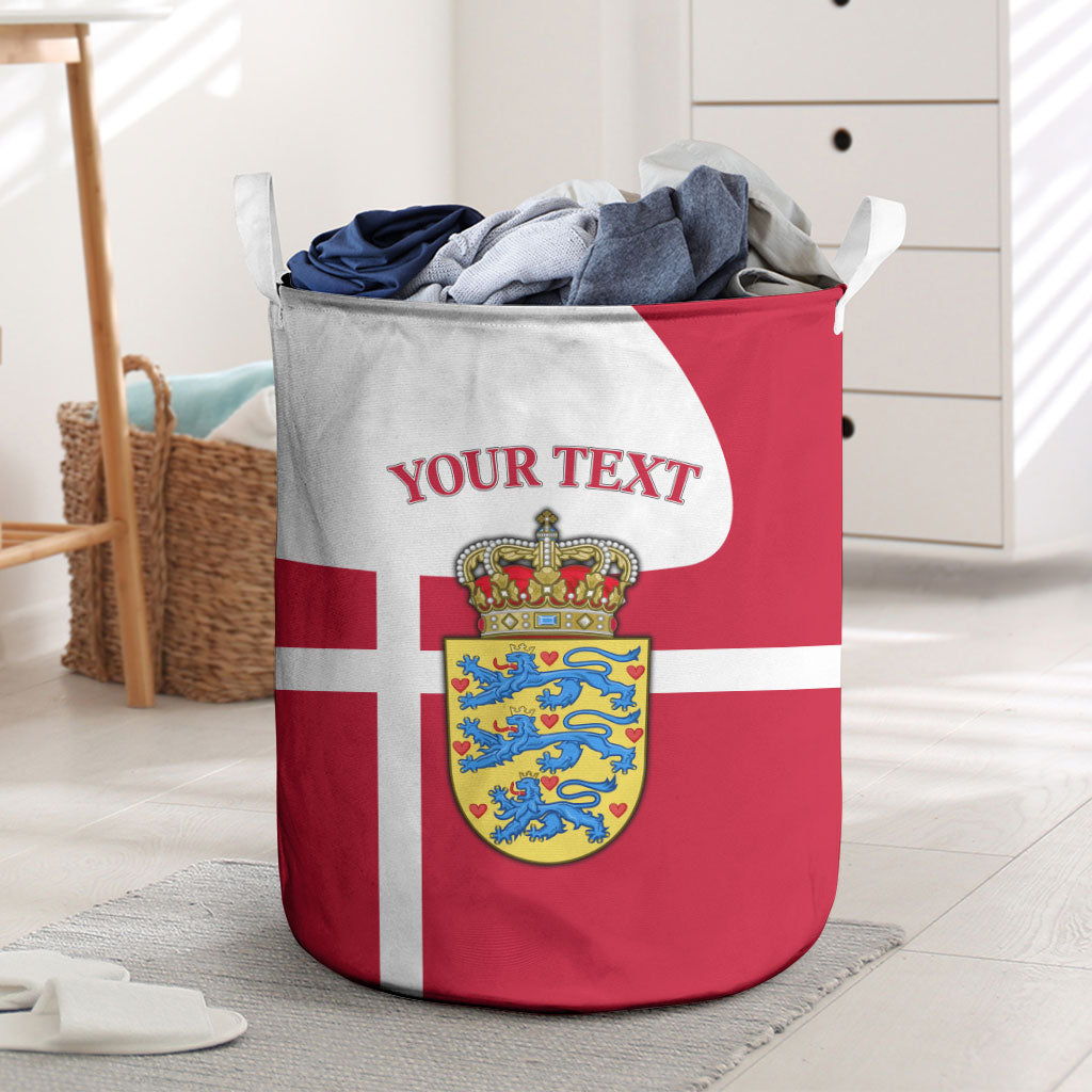 Personalized Denmark Coat Of Arms Laundry Basket Danish Flag Heritage Graphic With Crown Symbolism