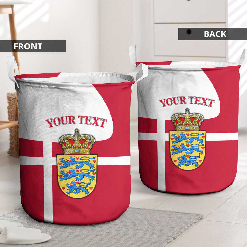 Personalized Denmark Coat Of Arms Laundry Basket Danish Flag Heritage Graphic With Crown Symbolism