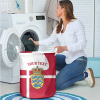 Personalized Denmark Coat Of Arms Laundry Basket Danish Flag Heritage Graphic With Crown Symbolism